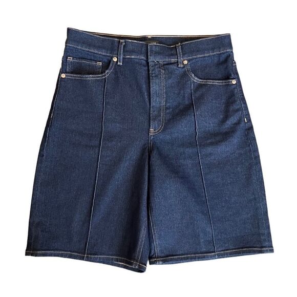 Express 90’s Bermuda high rise jean shorts Dark Wash denim Size 10 - Picture 1 of 16